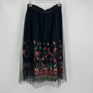Studio West Womens Skirt Size M Mesh Embroidered Boho Whimsigoth Floral Festival